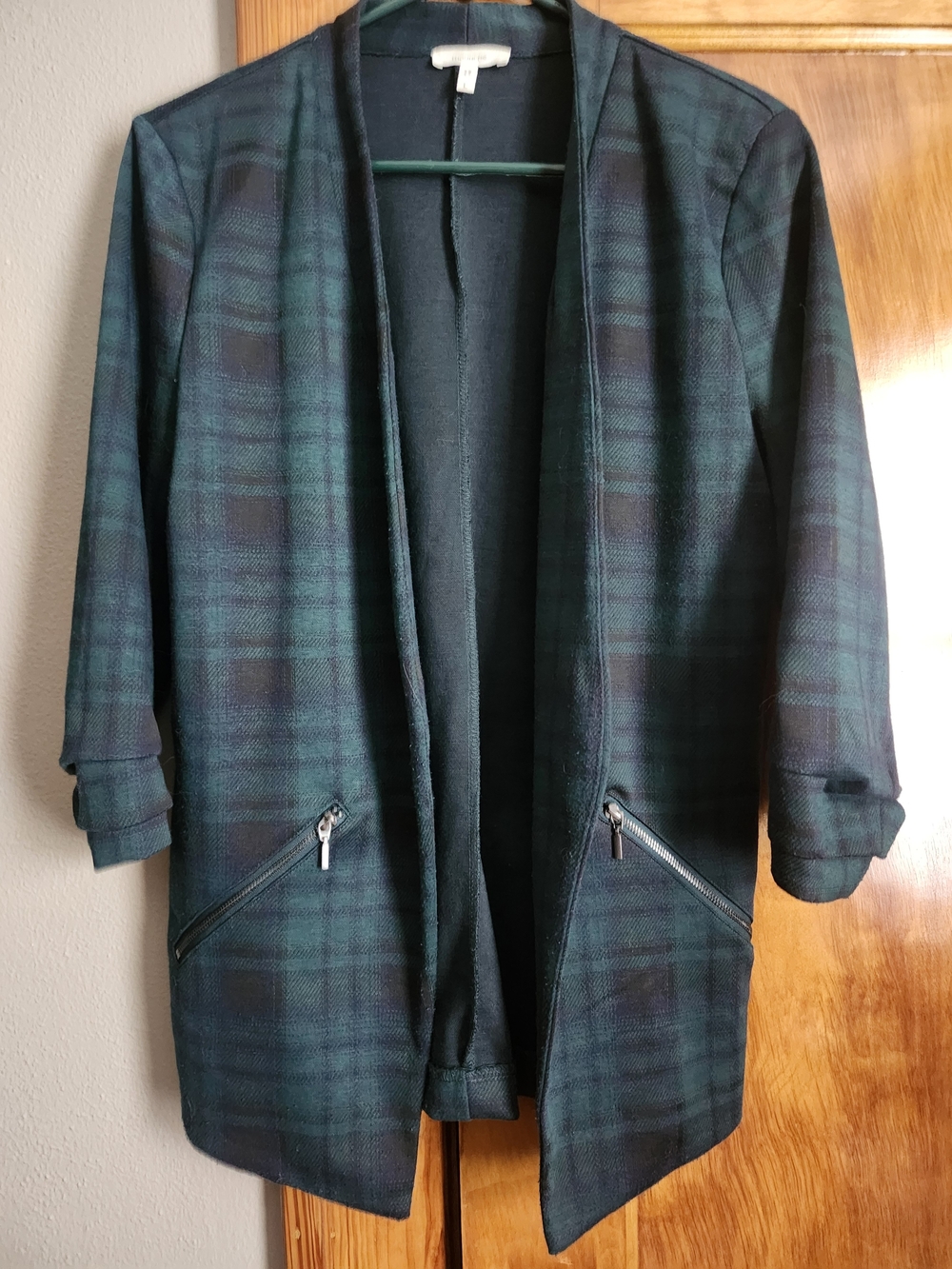 Maurices Plaid Open-Front Women’s Jacket - Dark Green - Large